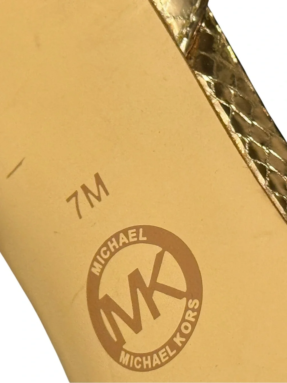 MICHAEL KORS Jordyn Metallic Gold Snake Embossed Leather Platform Sandals Sz 7